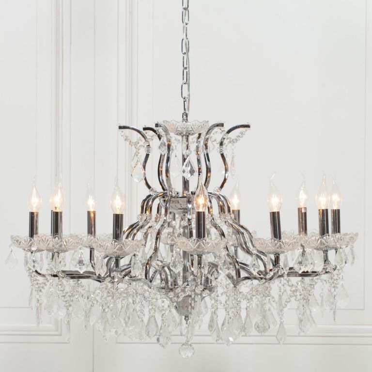 French Style Shallow Cut Glass Chandelier - Chrome - 12 Branch