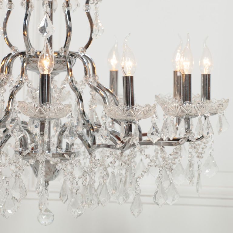 French Style Shallow Cut Glass Chandelier - Chrome - 12 Branch