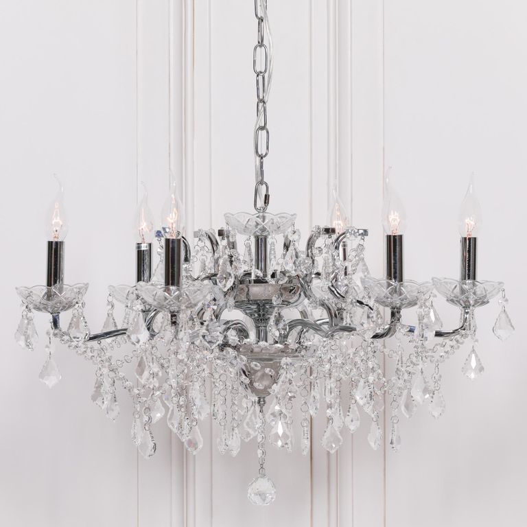 French Style Shallow Cut Glass Chandelier - Chrome - 6 Branch