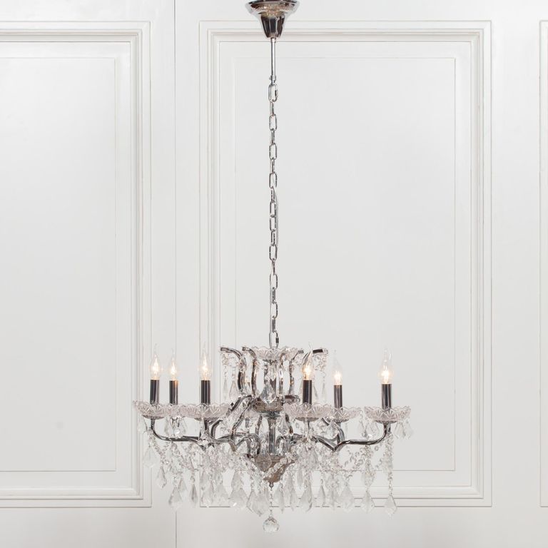 French Style Shallow Cut Glass Chandelier - Chrome - 8 Branch