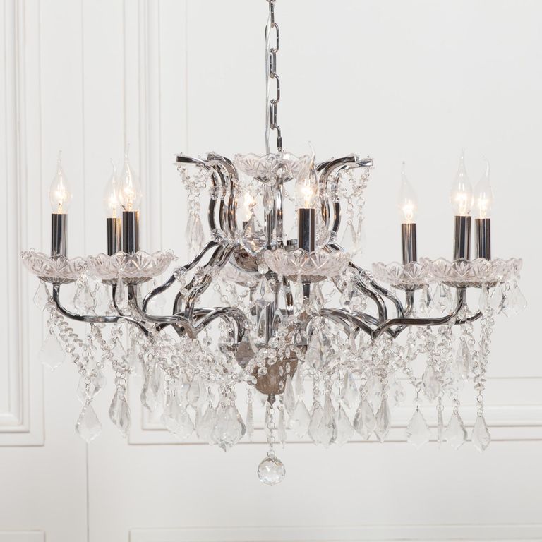 French Style Shallow Cut Glass Chandelier - Chrome - 8 Branch