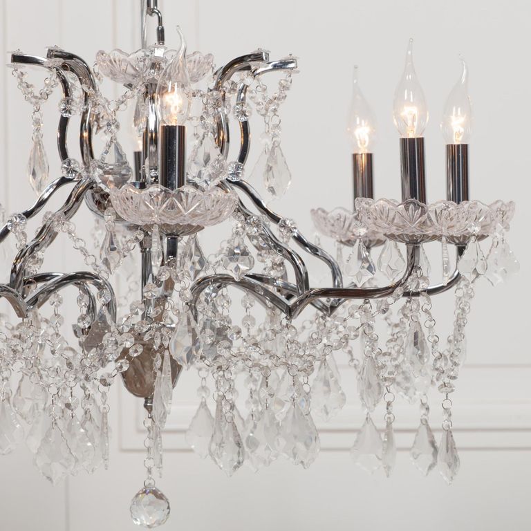 French Style Shallow Cut Glass Chandelier - Chrome - 8 Branch