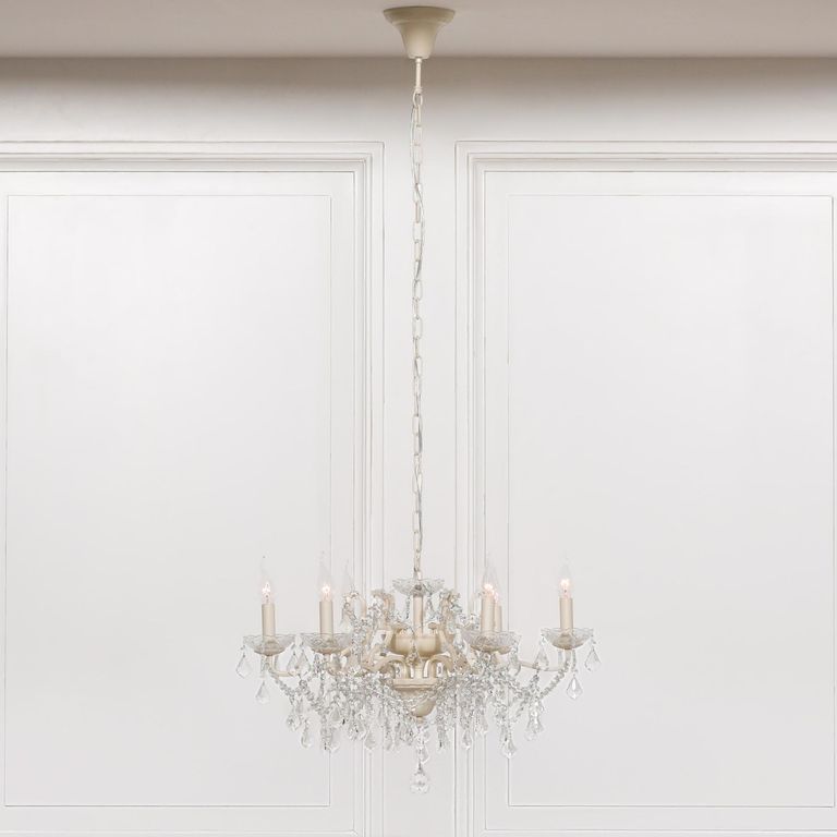 French Style Shallow Cut Glass Chandelier - Cream - 6 Branch