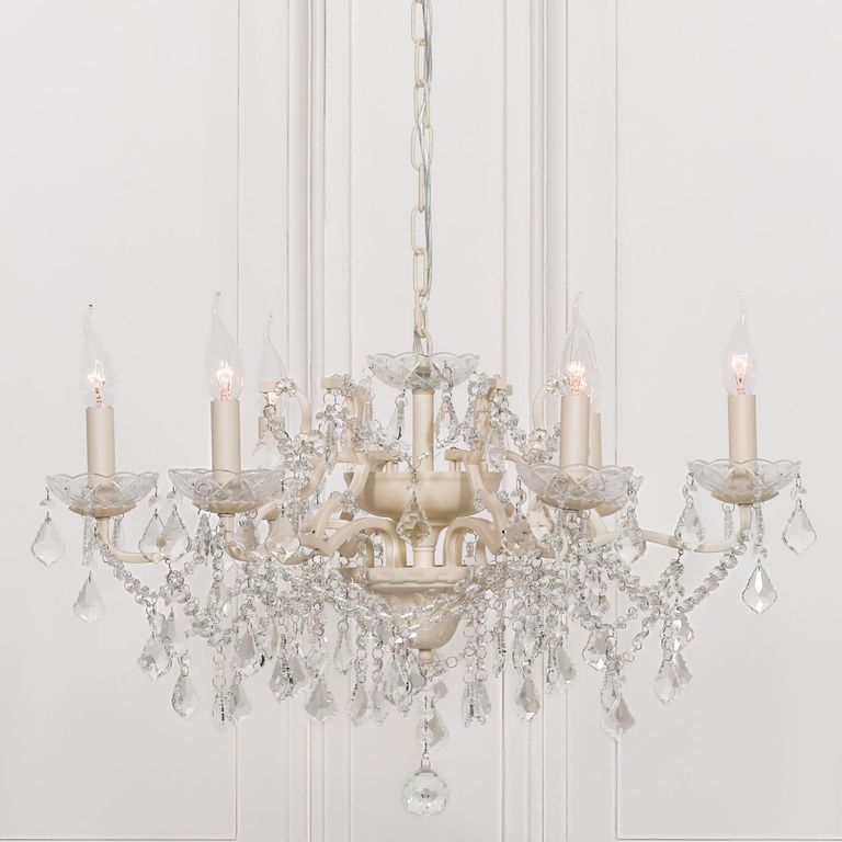 French Style Shallow Cut Glass Chandelier - Cream - 6 Branch