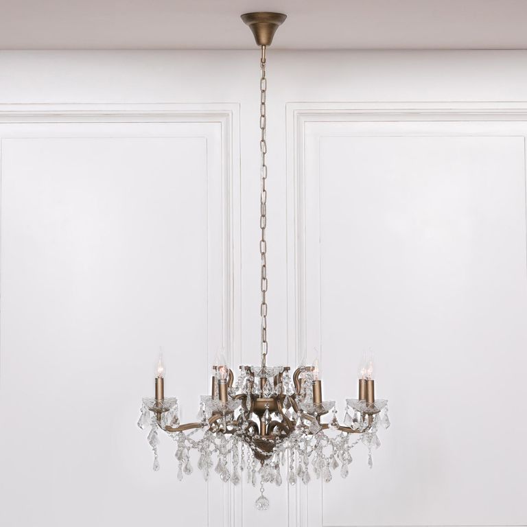 French Style Shallow Cut Glass Chandelier - Gold - 8 Branch