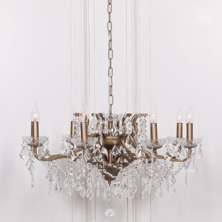French Style Shallow Cut Glass Chandelier - Gold - 8 Branch