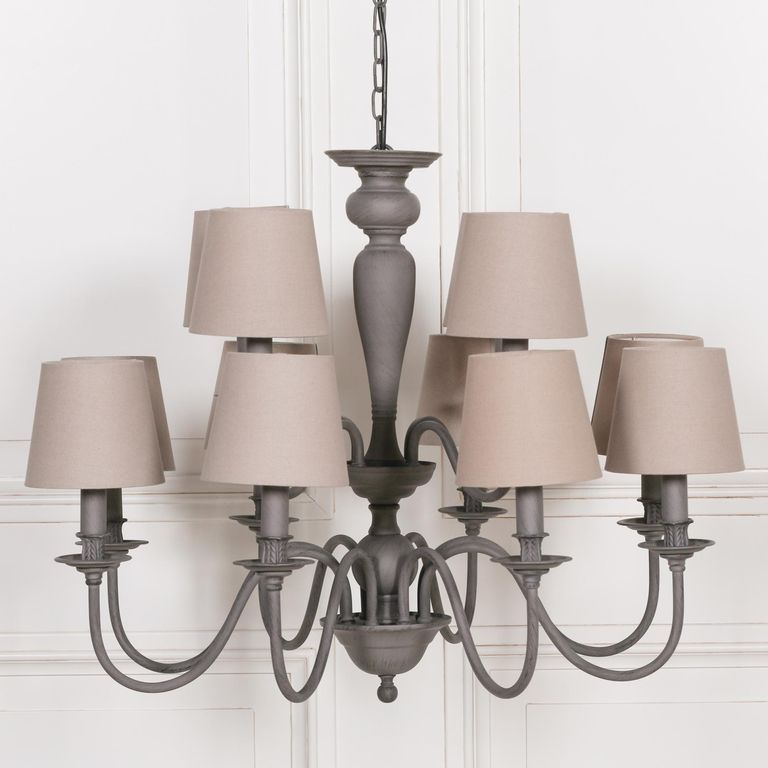 French Style Chandelier with Shade - Grey - 12 Branch