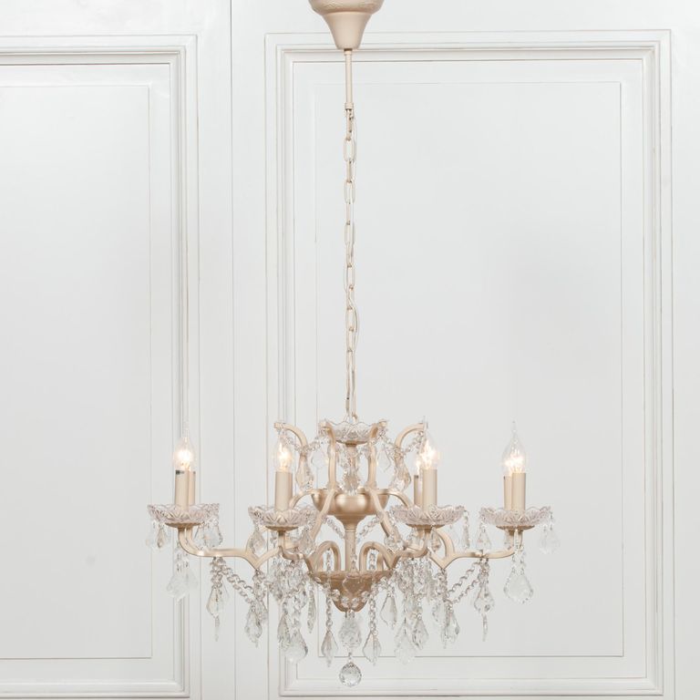 French Style Shallow Cut Glass Chandelier - Peach Cream - 8 Branch