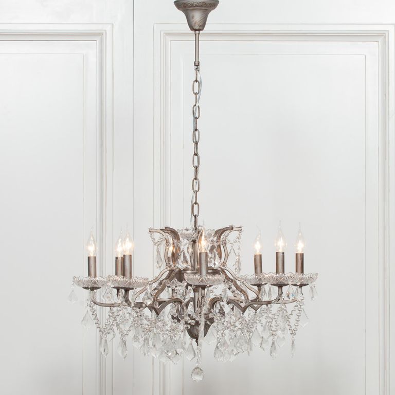 French Style Shallow Cut Glass Chandelier - Silver - 8 Branch