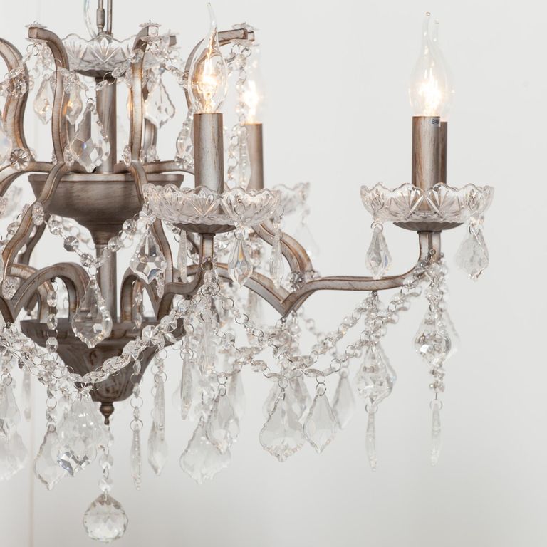 French Style Shallow Cut Glass Chandelier - Silver - 8 Branch
