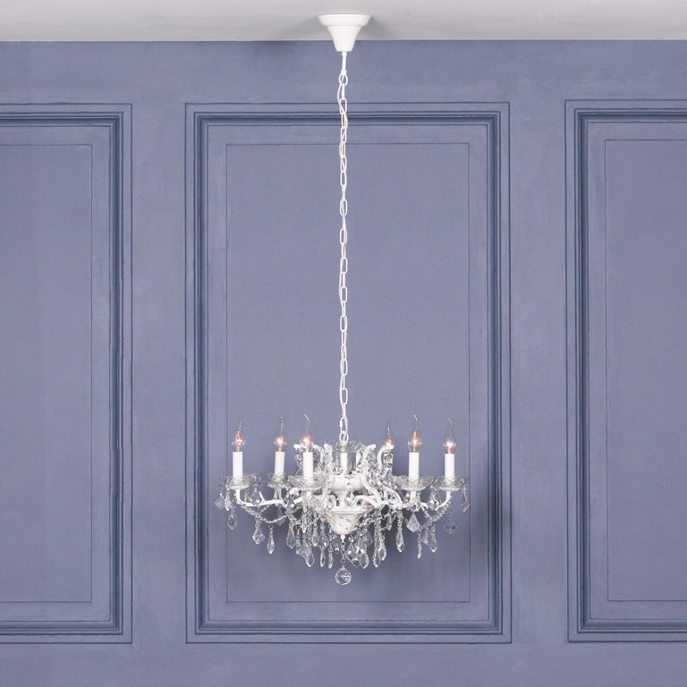 French Style Shallow Cut Glass Chandelier - White - 6 Branch