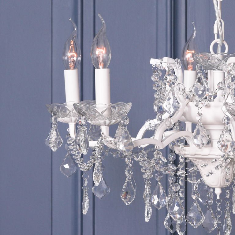 French Style Shallow Cut Glass Chandelier - White - 6 Branch