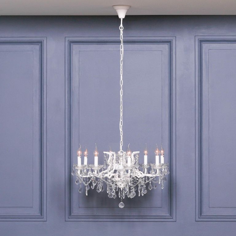 French Style Shallow Cut Glass Chandelier - White - 8 Branch