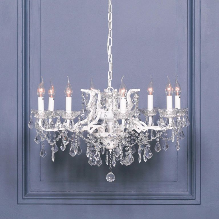 French Style Shallow Cut Glass Chandelier - White - 8 Branch