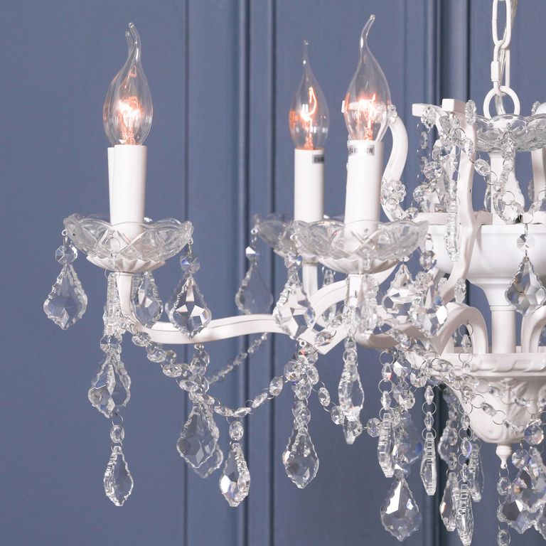 French Style Shallow Cut Glass Chandelier - White - 8 Branch