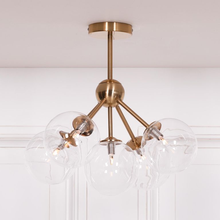 Sputnik Glass Ceiling Light - Gold Satin - 5 Arm Ball