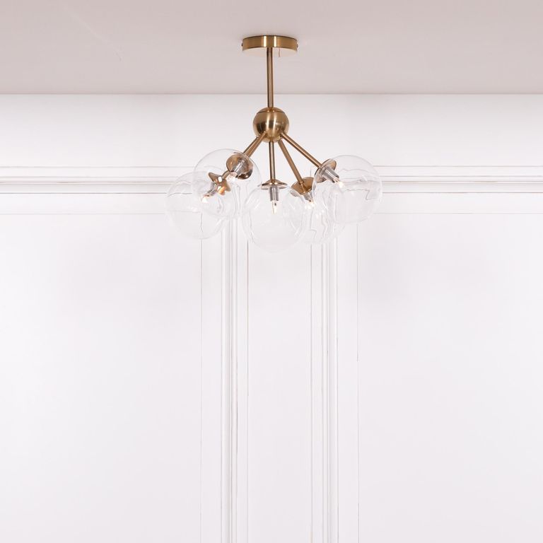 Sputnik Glass Ceiling Light - Gold Satin - 5 Arm Ball