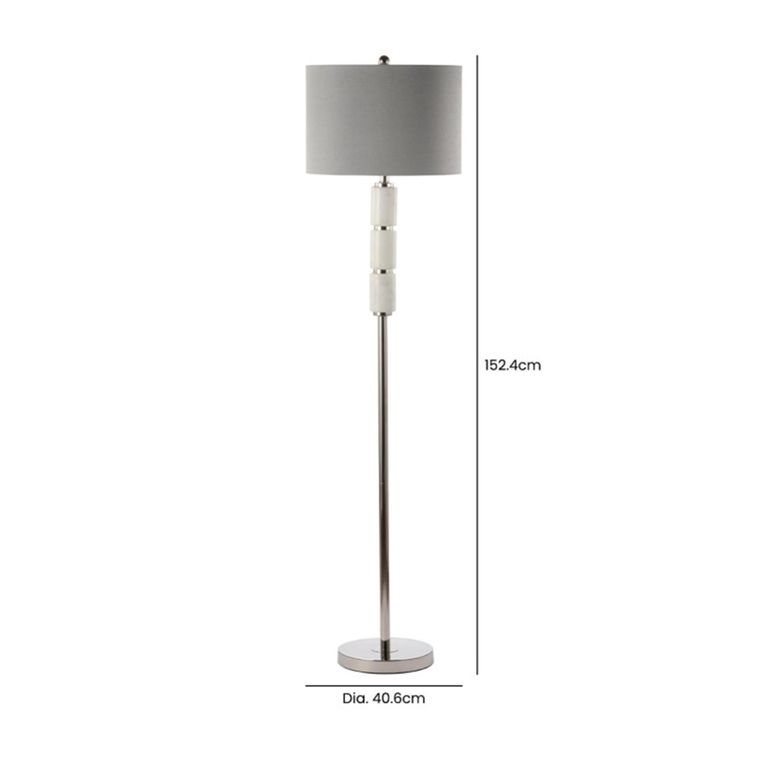Floor Lamp - Grey Faux Silk and White Marble