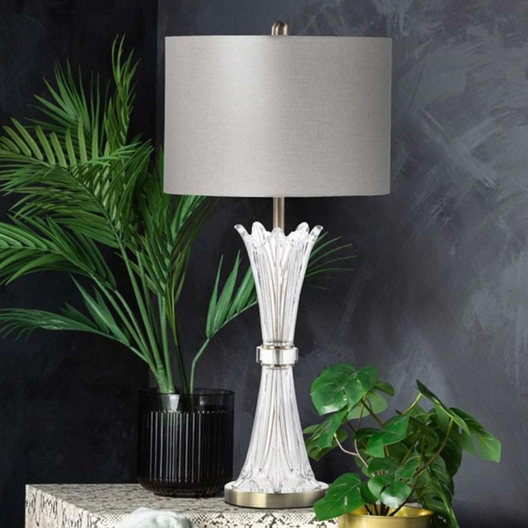 Table Lamp - Grey Linen and Crystal