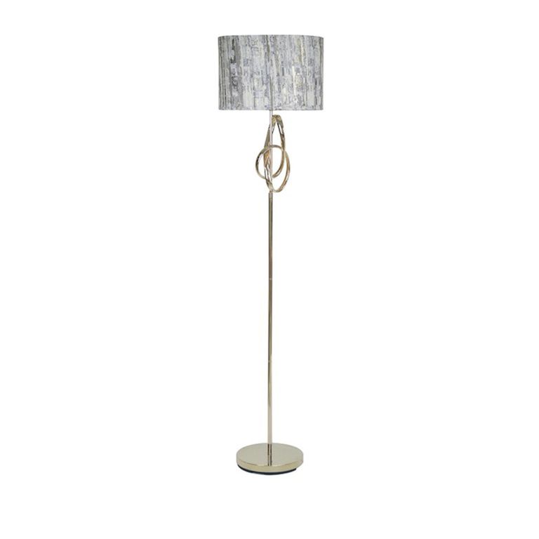 Floor Lamp - Grey Linen and Gold Metal
