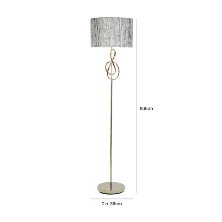 Floor Lamp - Grey Linen and Gold Metal