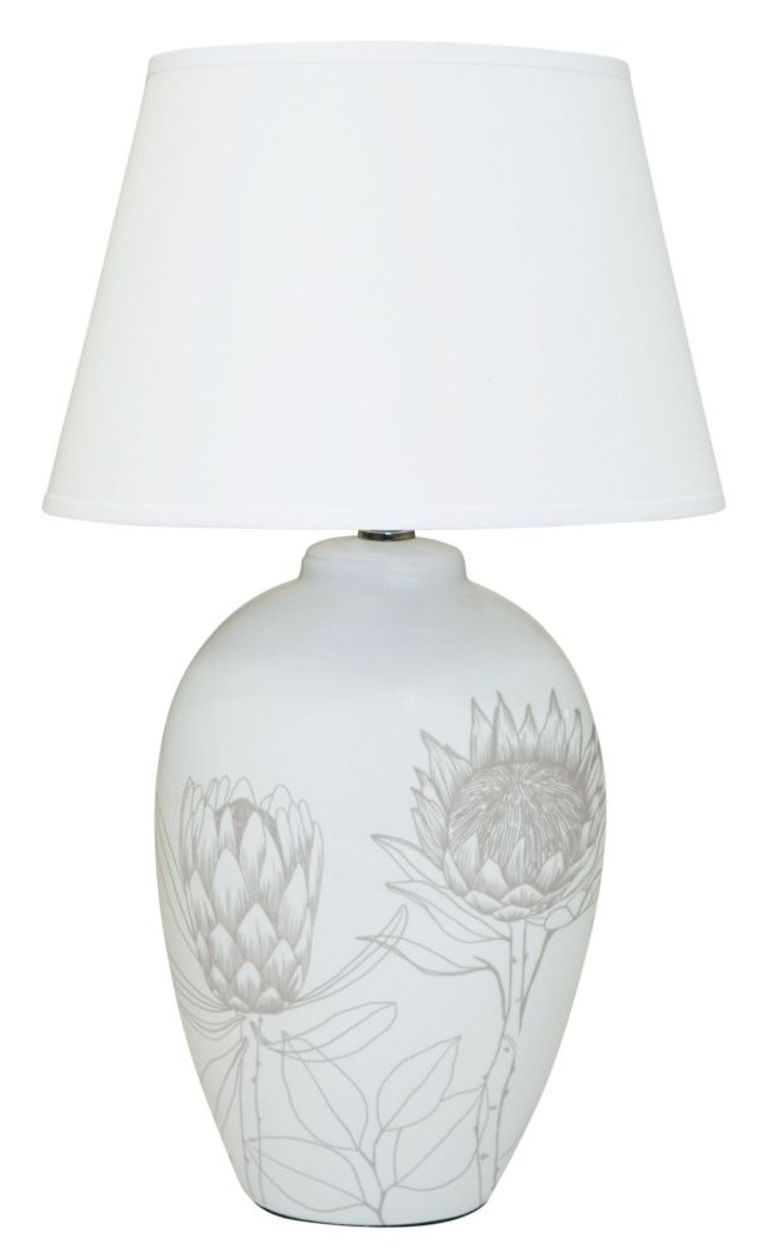 Serene Floral Ceramic Table Lamp - White