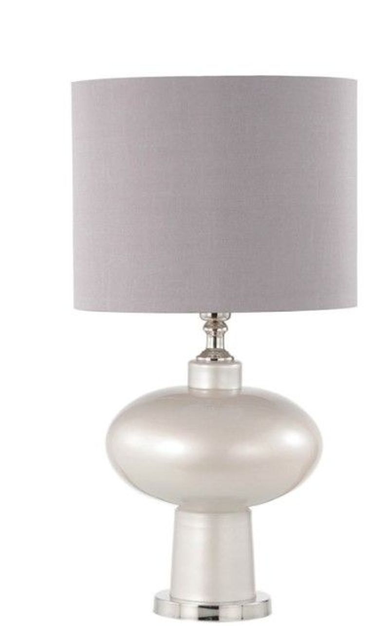 Table Lamp - Opal Grey Faux Silk Shade - Grey Glass