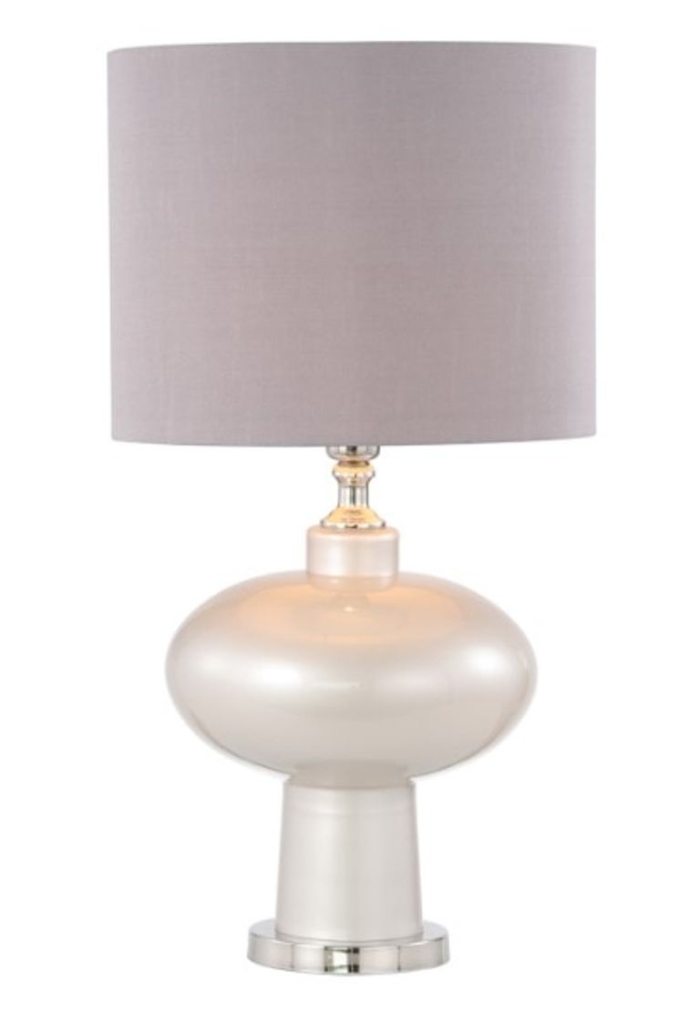 Table Lamp - Opal Grey Faux Silk Shade - Grey Glass