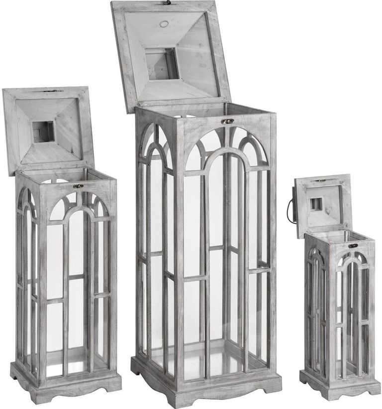 Set Of 3 Wooden Lanterns with Archway Design