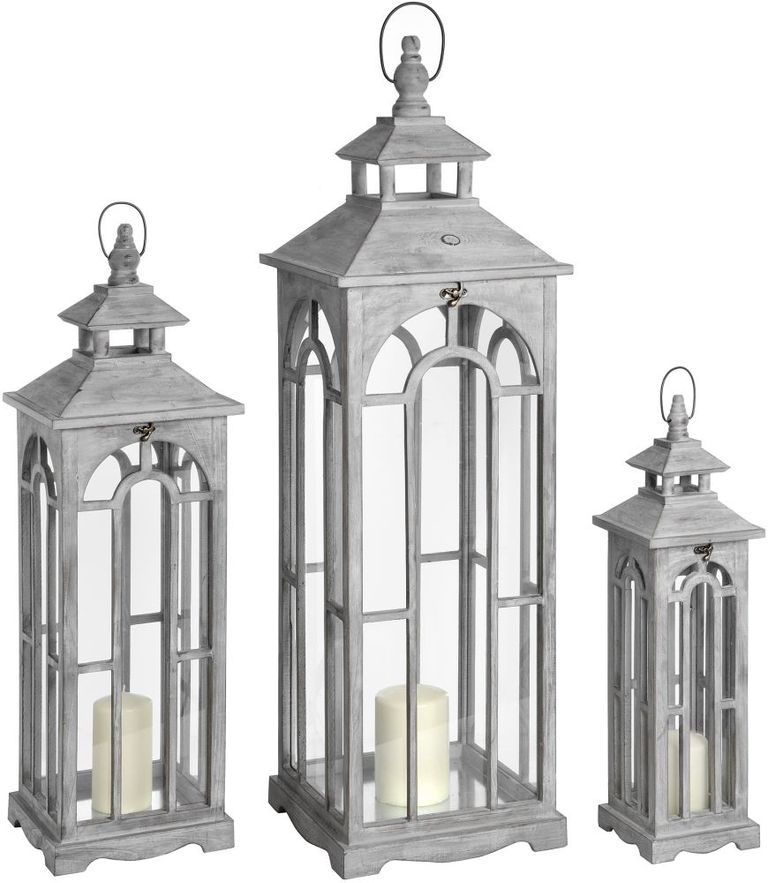 Set Of 3 Wooden Lanterns with Archway Design