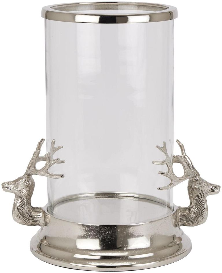 Silver Metal Stag Heads Hurricane Lantern