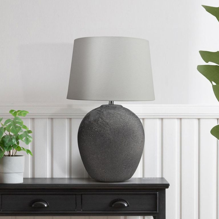 Table Lamp - White Linen and Grey Ceramic