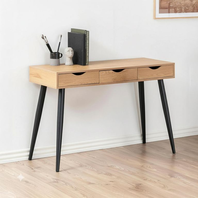 Neptun Office Desk - 3 Drawer - Oak and Black