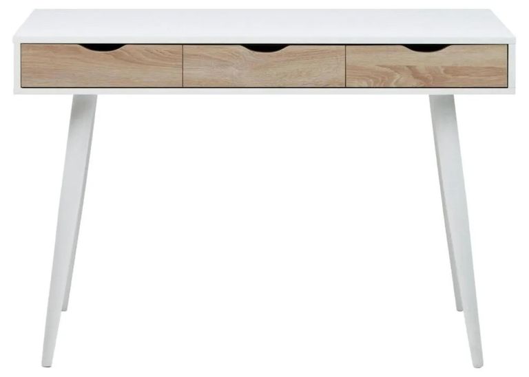 Neptun Office Desk - 3 Drawer - White and Sonoma Oak
