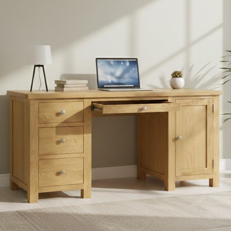 Appleby Desk - 4 Drawer Double - 1 Door - Oak