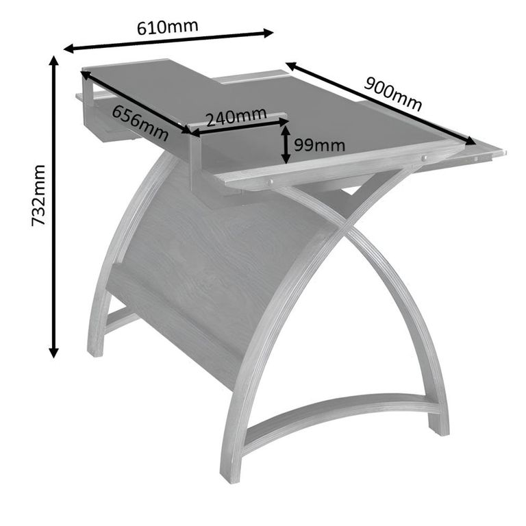 Curve Computer Desk - Grey - 900 - PC201