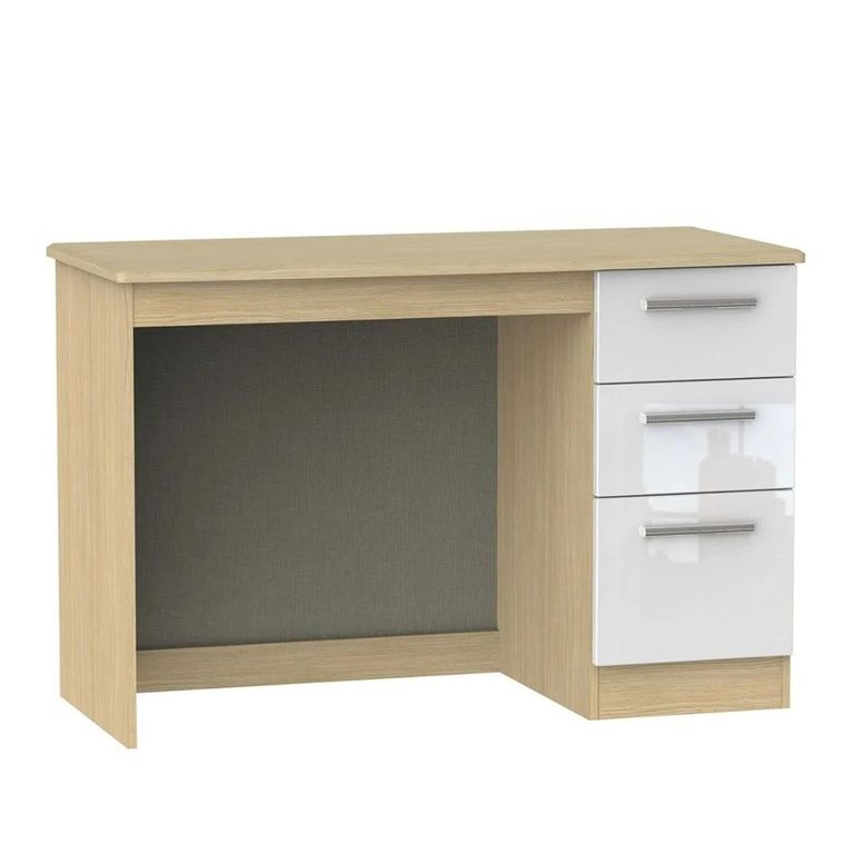 Knightsbridge White Gloss and Light Oak 3 Drawer Desk