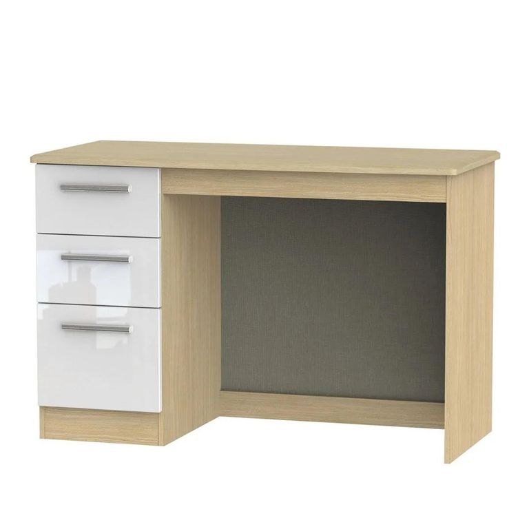 Knightsbridge White Gloss and Light Oak 3 Drawer Desk