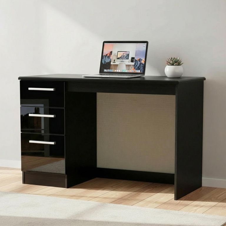 Knightsbridge Desk - 3 Drawer - Black Gloss