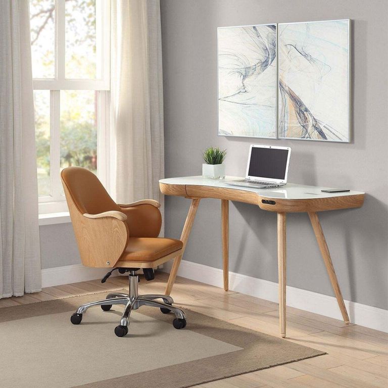 San Francisco Executive Curved Desk - Oak and White - PC714