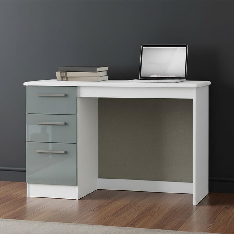 Knightsbridge Desk - 3 Drawer - Grey Gloss and White