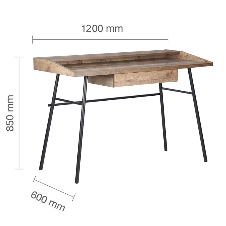 Urban Office Desk - Industrial Style - 1 Drawer - Rustic Wood
