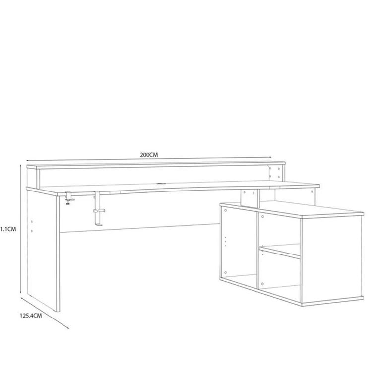 Tezaur Gaming Desk - LED Light - 3 Shelves - Black