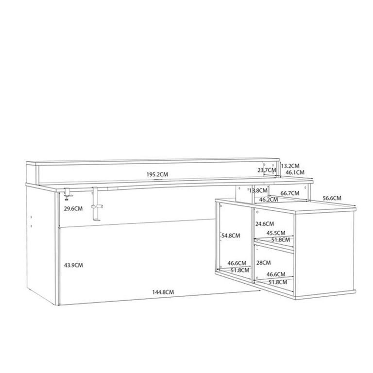 Tezaur Gaming Desk - LED Light - 3 Shelves - Black