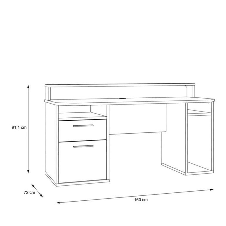 Tezaur Gaming Desk - 1 Door - 1 Drawer - LED Light - White