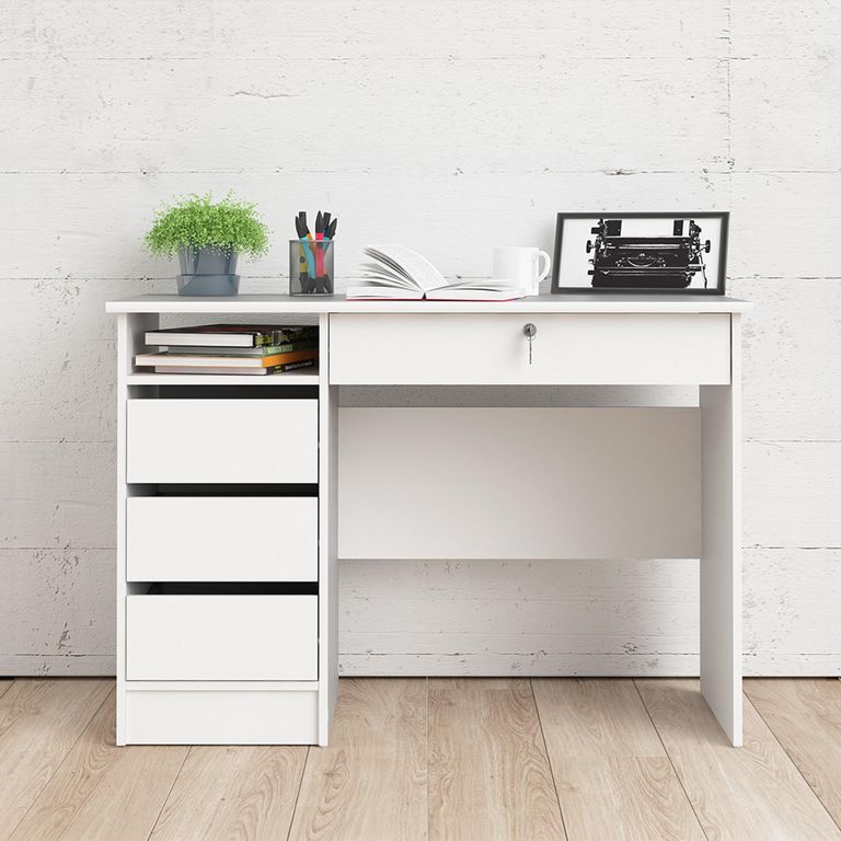 Function Plus Desk - 3+1 Handle Free Drawer - Single - White