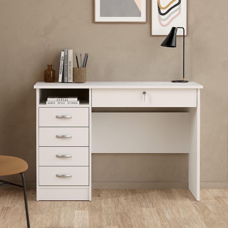 Function Plus Desk - 4+1 Handle Free Drawer - Single - White