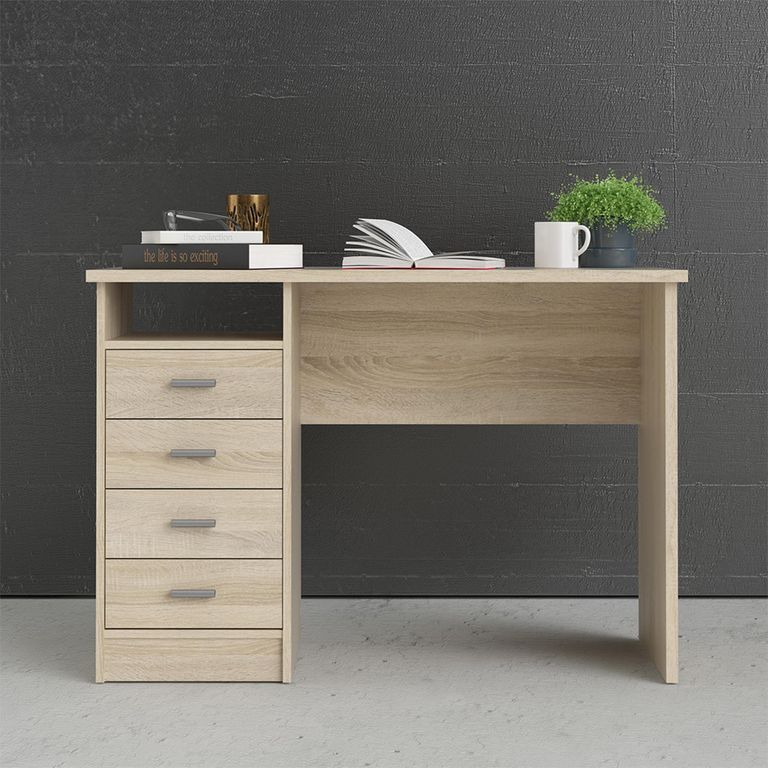 Function Plus Desk - 4 Drawer - Single - Oak