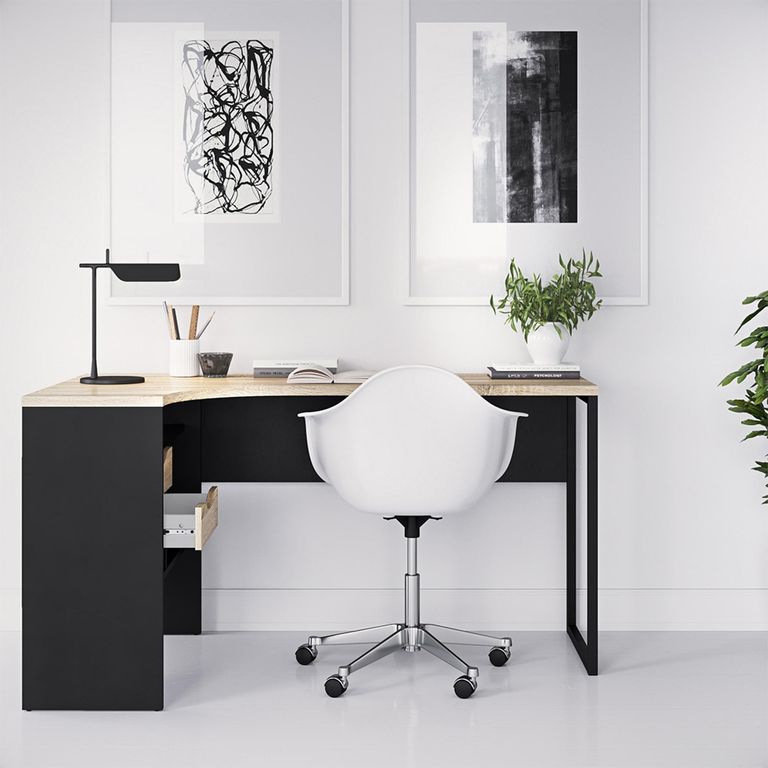Function Plus Corner Desk - 2 Drawer - Black and Oak