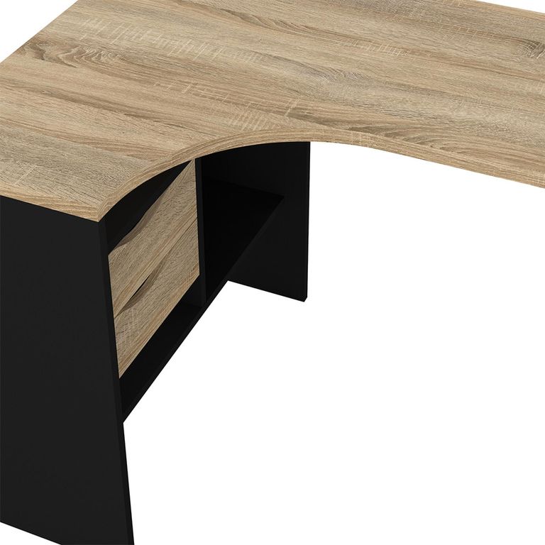 Function Plus Corner Desk - 2 Drawer - Black and Oak
